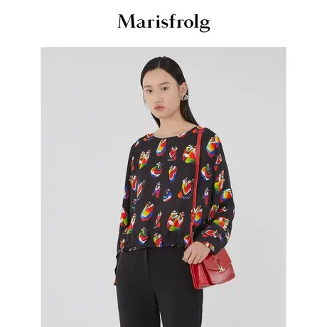 【言选好物】玛丝菲尔桑蚕丝春季新款圆领印花衬衫上衣女商品大图