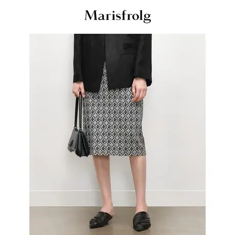 【商场同款】玛丝菲尔2023年秋季新款艺术感时尚格纹提花半身裙商品大图