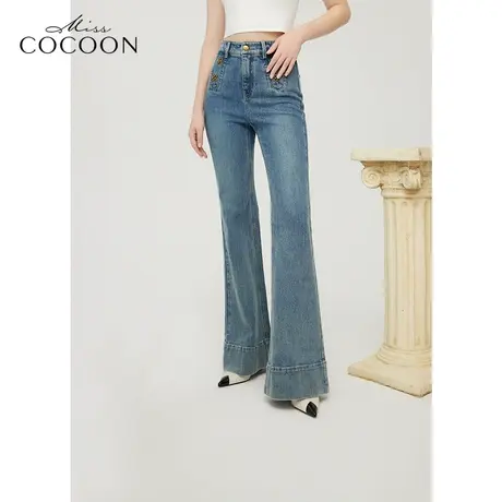 MISSCOCOON复古瘦腿喇叭裤子24春装新款女百搭牛仔裤图片