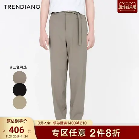 TRENDIANO休闲直筒裤夏季新款宽松百搭长裤男士时尚简约黑色长裤商品大图