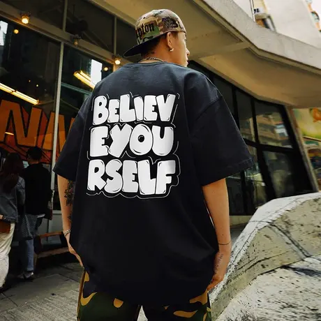 欧美高街vibe潮牌字母短袖T恤男款中性风宽松oversize夏季半截袖商品大图