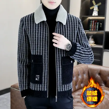 加绒加厚冬装毛领保暖外套男士潮牌工装痞帅夹克冬季高端貂绒大衣商品大图