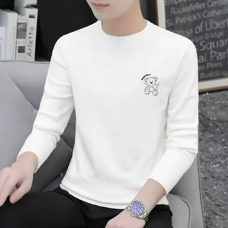 男士毛衣新款2023秋冬季圆领针织衫内搭打底衫潮流小熊毛衫线衣男商品大图