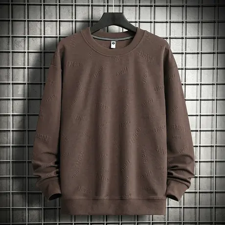 330g重磅卫衣男春秋款潮牌潮流钢印圆领无帽上衣宽松套头长袖t恤商品大图