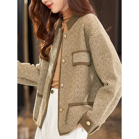 宝诗黎圆领小香风针织外套短款开衫上衣2024春季新款宽松时尚女装图片