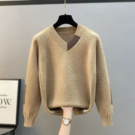 宽松外穿网红针织衫2024年秋冬新款v领毛衣女套头洋气内搭毛衣女商品大图