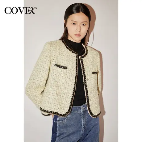 COVER冬季小香风粗花呢织带短外套商品大图