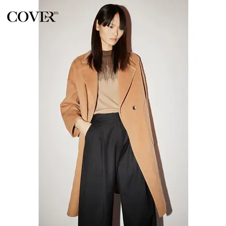 COVER冬季棋盘格烧花羊毛双面呢毛呢外套商品大图