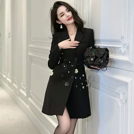 高级感炸街小西服外套女2023新款职业气质小个子黑色西装连衣裙秋图片