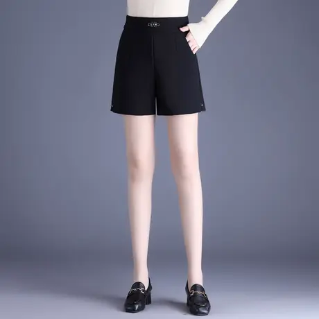 休闲短裤女秋季2023新款外穿气质高腰百搭宽松黑色A字直筒阔腿裤商品大图