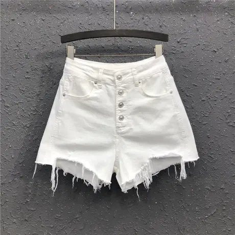高腰个性排扣设计感牛仔短裤女春夏新款韩版毛边宽松阔腿裤热裤图片