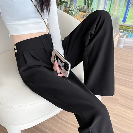 黑色西装阔腿裤女春秋2024年新款高腰垂感宽松显瘦百搭休闲直筒裤商品大图