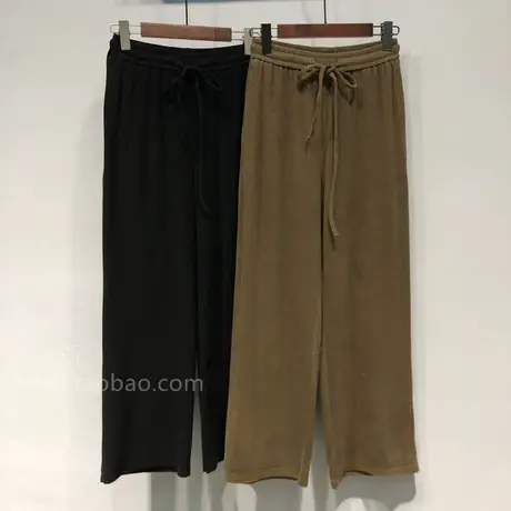 2023秋装新款纯色抽绳松紧腰宽松韩范显瘦磨毛阔腿裤长裤休闲裤女商品大图