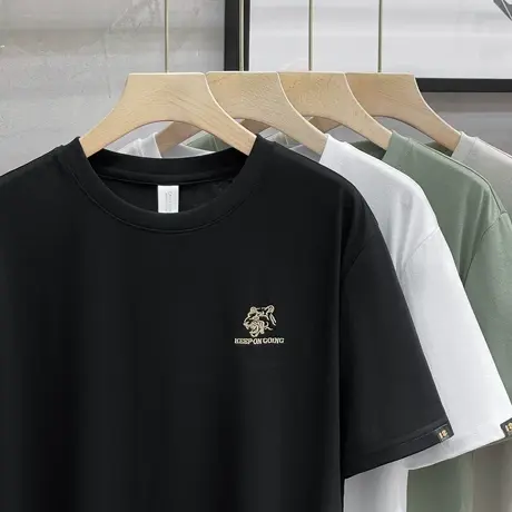 冰丝棉透气时尚老虎刺绣T恤男短袖潮牌夏季新款简约帅气半袖上衣商品大图