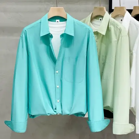 男士长袖衬衫秋季宽松休闲韩版轻熟风百搭高级感白色衬衣男外套商品大图