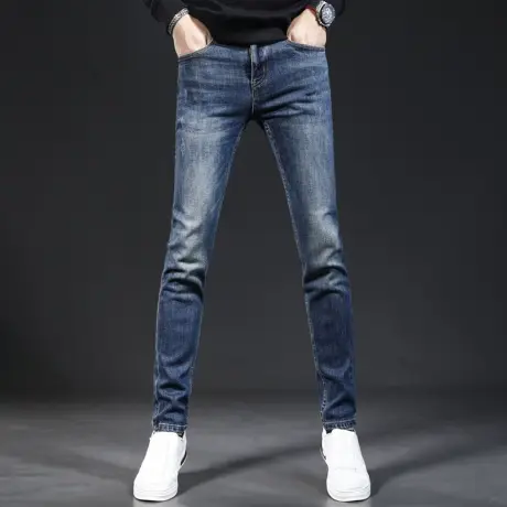 秋季牛仔裤男2023新款修身小脚蓝色韩版潮流弹力休闲男士裤子秋冬商品大图