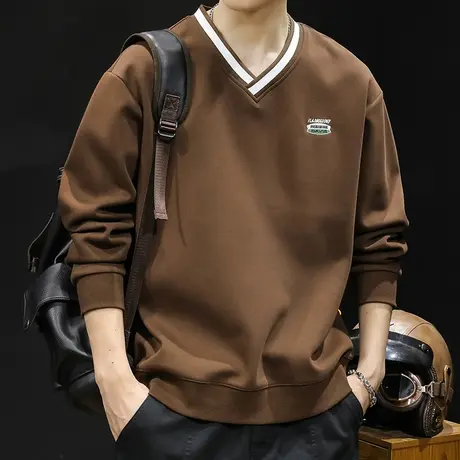 重磅潮牌卫衣男秋冬款V领撞色男款衣服秋季2023新款长袖大码美式图片