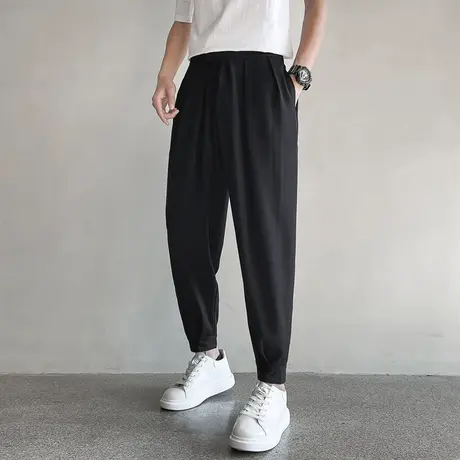 魔术贴收口束脚休闲裤男裤九分秋冬垂感西裤配马丁靴显腿长裤子男商品大图