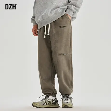 男士麂皮绒布料男款裤子美式高街运动裤男束脚裤痞帅男装休闲长裤商品大图