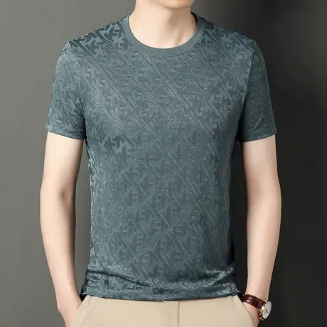 夏季男士短袖t恤大码宽松休闲上衣中青年男夏天速干圆领半袖体恤商品大图