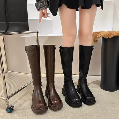 法式长筒靴女2023年新款显瘦骑士靴秋冬保暖高级感不过膝高筒长靴商品大图