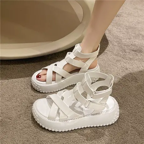 松糕厚底凉鞋女夏季新款2024年时尚百搭不累脚罗马鞋小众镂空凉靴商品大图