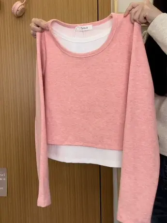 红续设计感假两件加绒长袖T恤女日系显瘦修身打底衫上衣秋冬新款商品大图