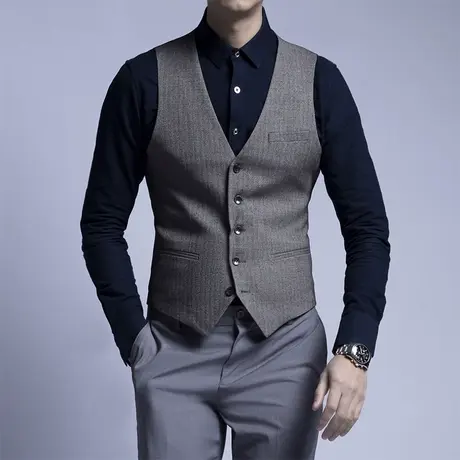 seno灰色西装马甲男秋冬季商务时尚修身韩版西服马甲商品大图