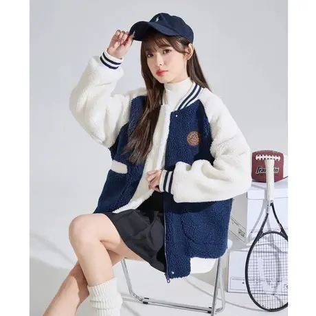 唐狮颗粒绒外套女装新冬季爆款加绒加厚上衣美式复古风棒球服图片
