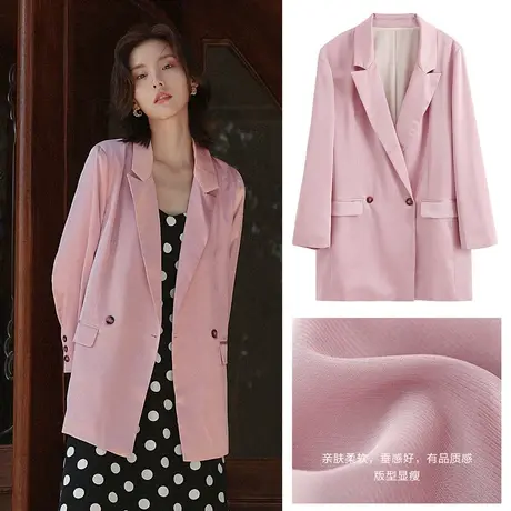 弥古粉色西装春秋外套女韩版英伦风设计感小香风长袖西服上衣外搭商品大图