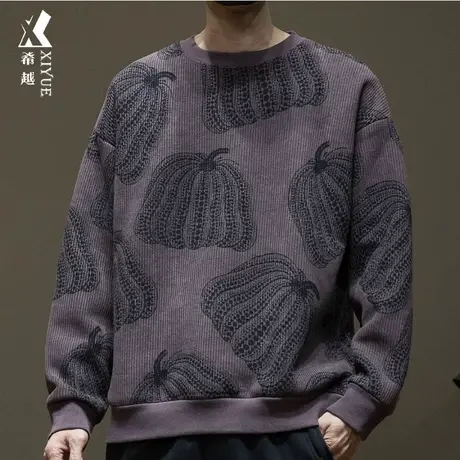 2024春季新款定制绒重磅南瓜卫衣男宽松大码美式复古加绒长袖打底商品大图