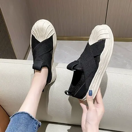 一脚蹬厚底贝壳头帆布鞋小白鞋板鞋女鞋2025新款单鞋百搭渔夫鞋女图片