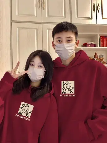 vintage复古卡通上衣女冬季加绒情侣外套ins潮大码慵懒风连帽卫衣商品大图