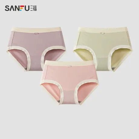 三福 女士中腰包臀内裤 基础莫代尔蝴蝶结撞色边半平角裤479015商品大图
