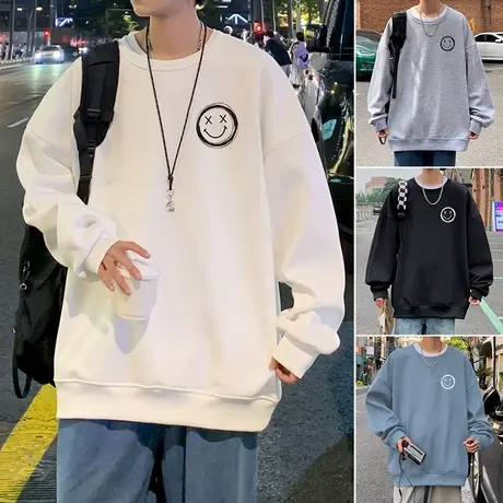 潮牌笑脸卫衣男秋冬装ins内搭港风宽松打底衫长袖秋季vintage无帽商品大图