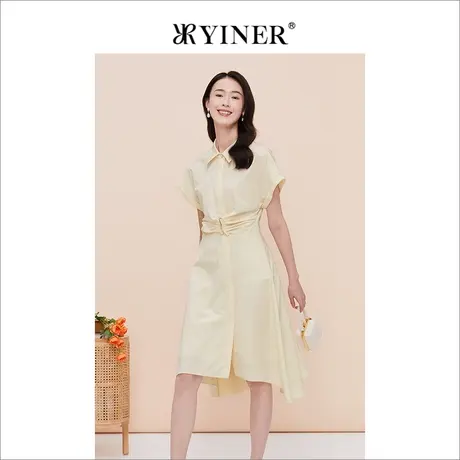 【醋酸系列】YINER音儿女装夏季POLO领收褶连衣裙商品大图