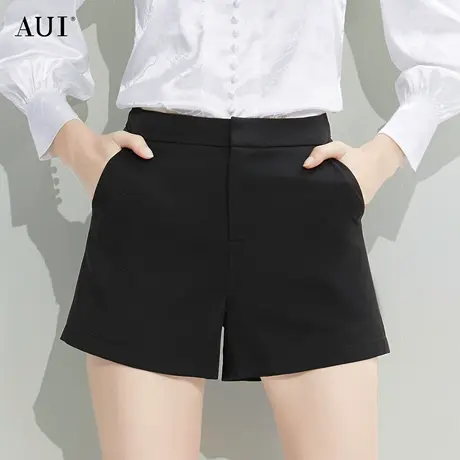 AUI欧洲站黑色高腰阔腿短裤女秋2024新款设计感显高显瘦西装裤子图片