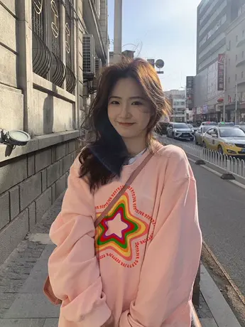 粉色圆领卫衣女大码宽松慵懒风奶呼呼美式复古秋冬加绒加厚上衣潮商品大图