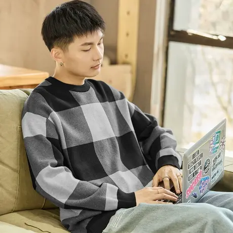 唐狮2024棋盘格毛衣男生冬季新款复古潮流百搭上衣外穿男毛衫2.22图片