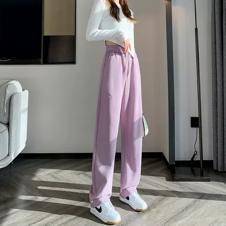 宽松阔腿卫裤女春秋2024新款美式高腰显瘦垂感抽绳休闲直筒运动裤商品大图
