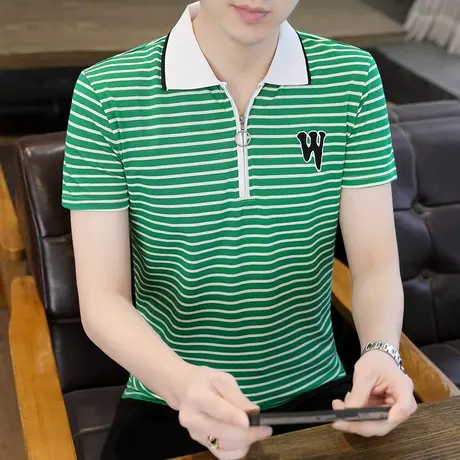 青少年学生翻领短袖T恤男韩版潮流有条纹刺绣2023新款夏季Polo衫商品大图