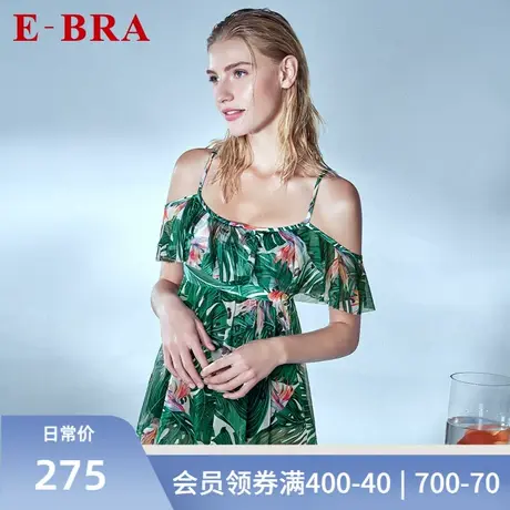 安莉芳旗下E-BRA印花吊带纱裙式连体泳衣女士网纱遮肚泳装KSR0005商品大图