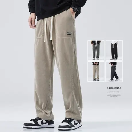 hansca秋冬季灯芯绒休闲裤男宽松直筒雪尼尔垂感阔腿重磅运动卫裤商品大图