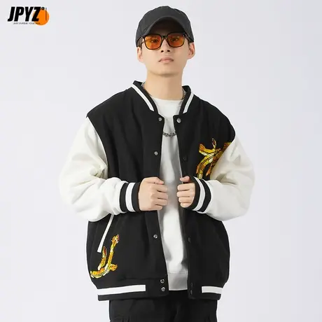 麂皮绒外套男春秋季宽松国潮凤凰刺绣棒球服男复古夹克高级感上衣商品大图