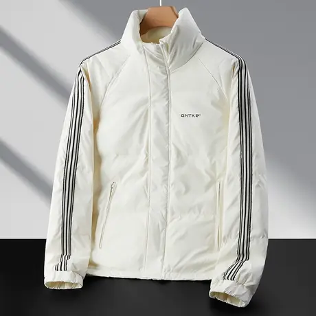 冬季条纹情侣白鸭绒无帽高端轻奢羽绒服男士2023新款防风保暖外套图片