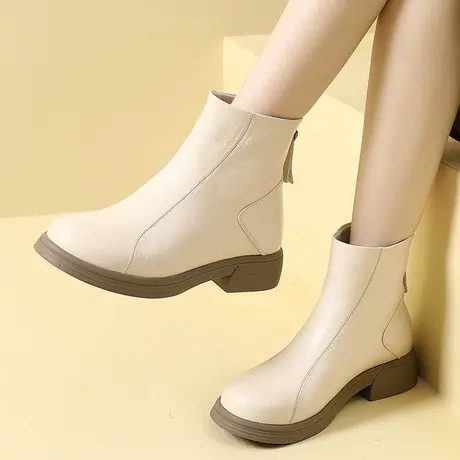 大码加肥加宽女靴41一43平底单靴鞋子女2023新款爆款秋款加绒短靴图片