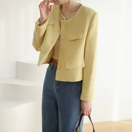 嘉茱莉2023秋季新款小香风外套女秋款小个子高级感短外套短款上衣商品大图