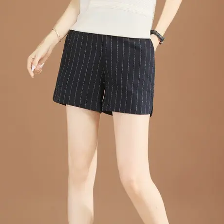 韩潮袭人松紧腰竖条纹棉麻西装短裤2023年新款夏季女热裤宽松薄款图片