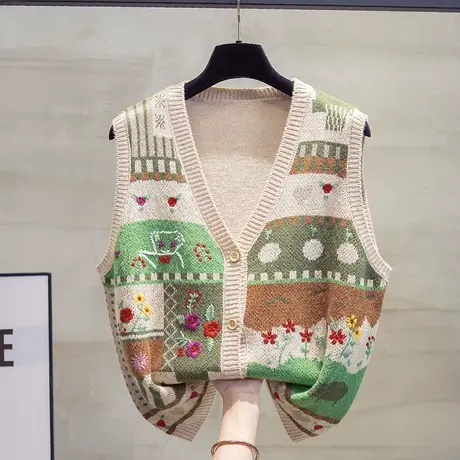 v领针织开衫马甲背心女2023秋装新款宽松外穿马夹外搭毛衣坎肩潮图片