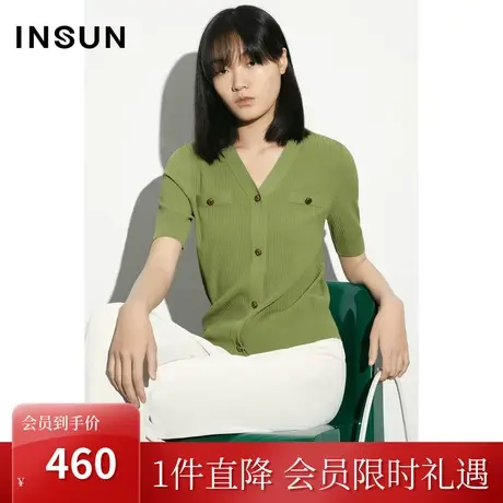 恩裳COVER2023夏款新款伊力特小香风复古金属扣装饰弹力冰丝上衣图片